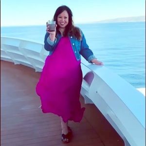 Eloquii fushia silky slip dress